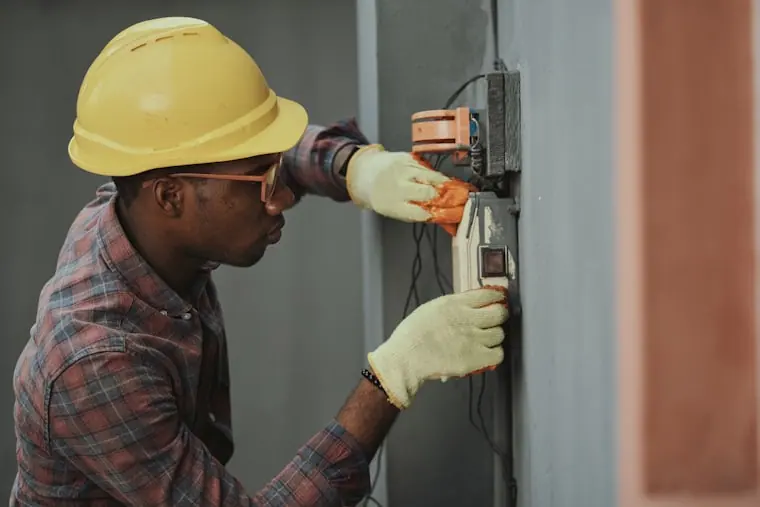 Technician servicing an electrical panel
